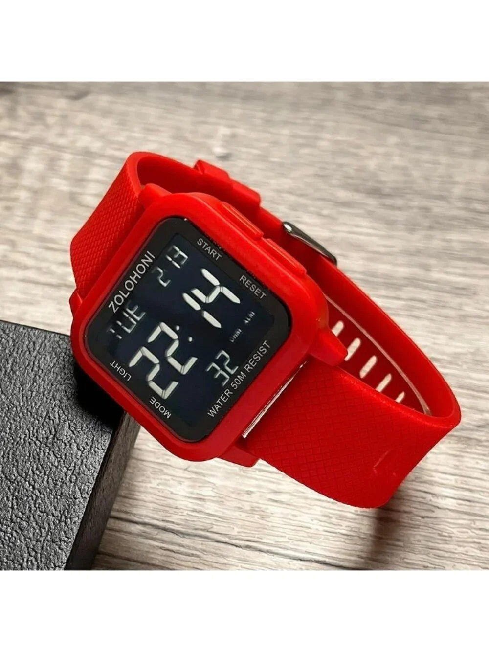 Men's Red Black Analog Quartz Stainless Steel Waterproof Square Digital Watch